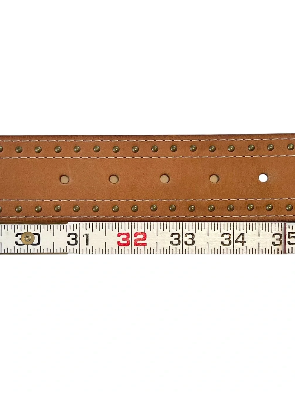 Wide Brown Leather Belt with Square Brass Buckle 90s Size S/M